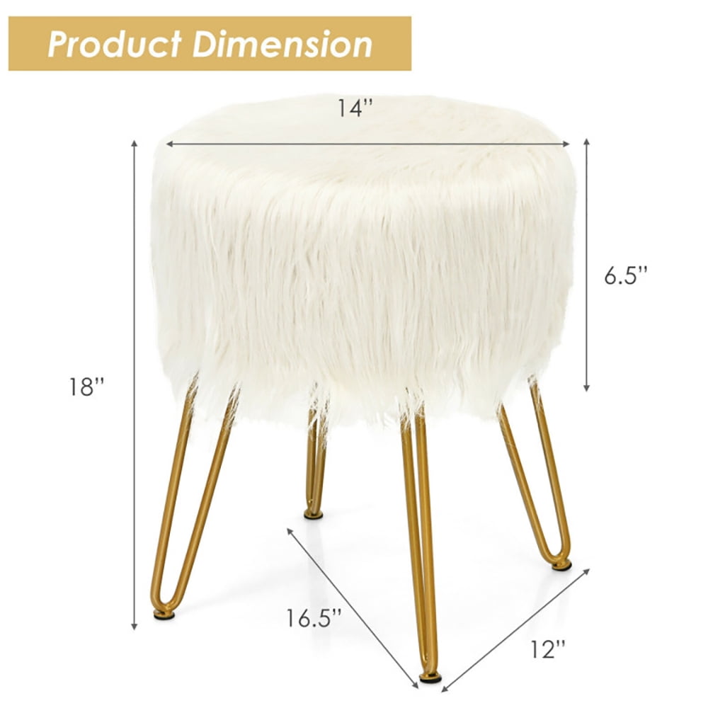 Finihen Faux Fur Vanity Stool Chair, Footstool Ottoman, Fluffy Chair with with Metal Legs, Makeup Stool, Decorative Furniture Footrest, for Living Room, Bedroom, White Finihen Faux Fur Vanity Stool Chair, Footstool Ottoman, Fluffy Chair with with Metal Legs, Makeup Stool, Decorative Furniture Footrest, for Living Room, Bedroom, White