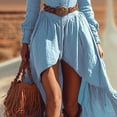 thumbnail image 3 of MORTTIC Women's Solid Color Western Style Square Neck Long Sleeve Casual Maxi Dress with Asymmetrical Hem Light Blue，S, 3 of 4