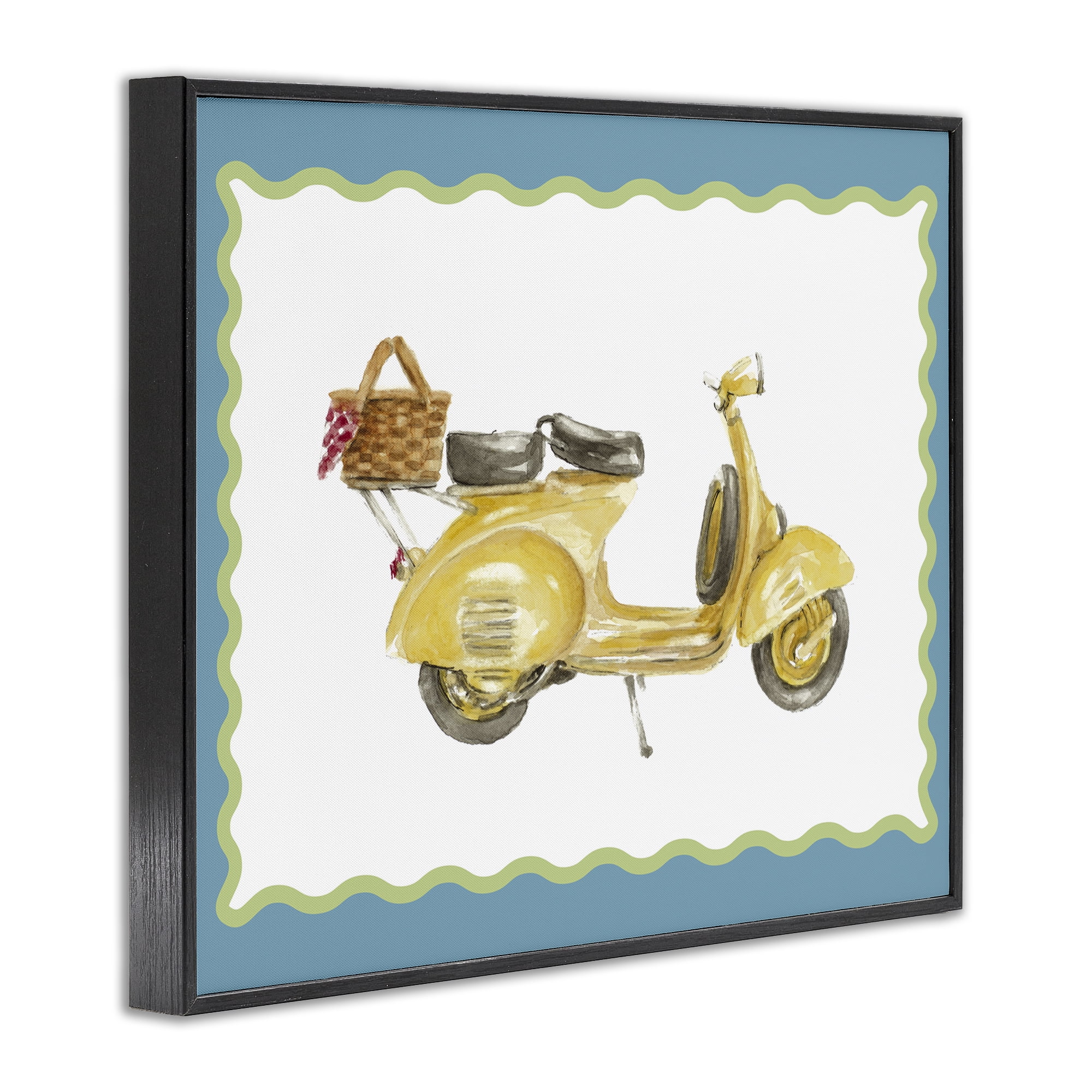 Stupell Industries Yellow Vespa with Wavy Border Black Framed Giclee Art, design by Lanie Loreth
