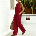 thumbnail image 6 of Linen Sets for Womens 2 Piece Outfits Casual Minimalist Halter Neck Top and High Waisted Wide Leg Pants Summer Matching Outfit with Pockets, 6 of 9