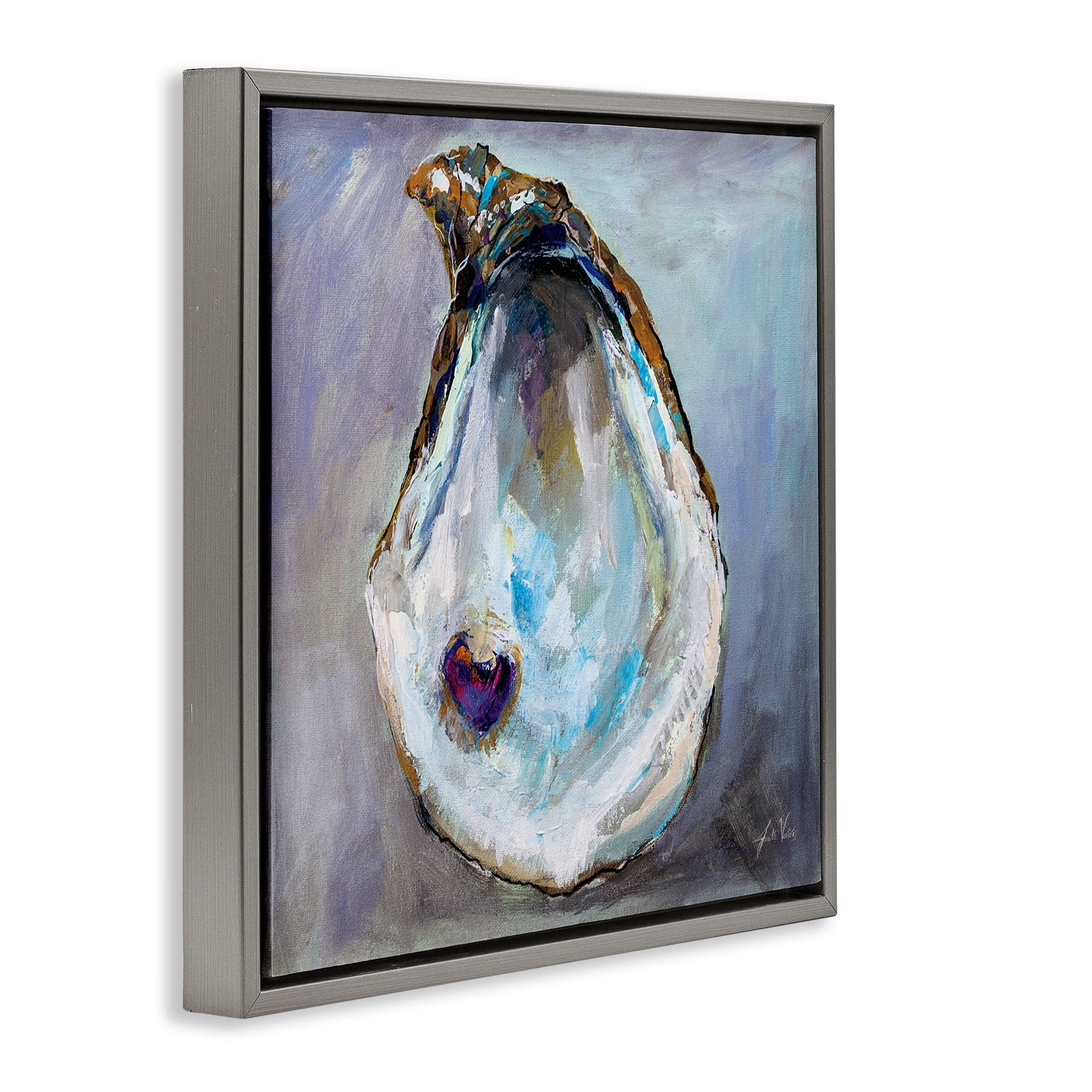 Stupell Industries Oyster Shell with Pearl Animals & Insects Painting Gray Floater Framed Canvas Art Print Wall Art, 18 x 18