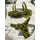 thumbnail image 1 of Conjunto de Bikini de terciopelo con flores en 3D para mujer, bañador Sexy con Push-Up, microtraje de baño con aros, traje de baño con Tanga verde 2024, 1 of 5