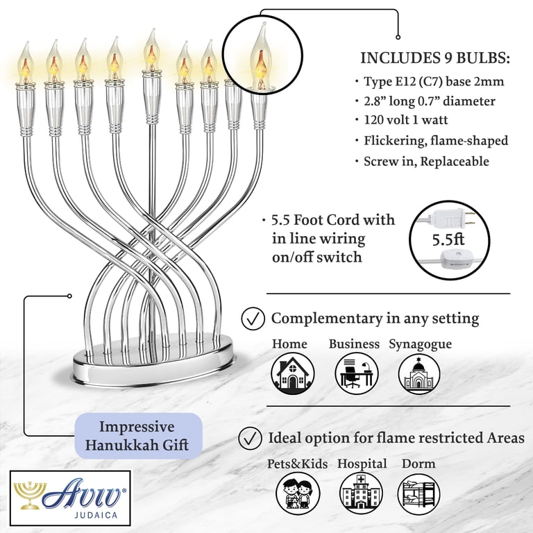 Stainless Steel Electric Menorah with Flickering Bulbs photo 4