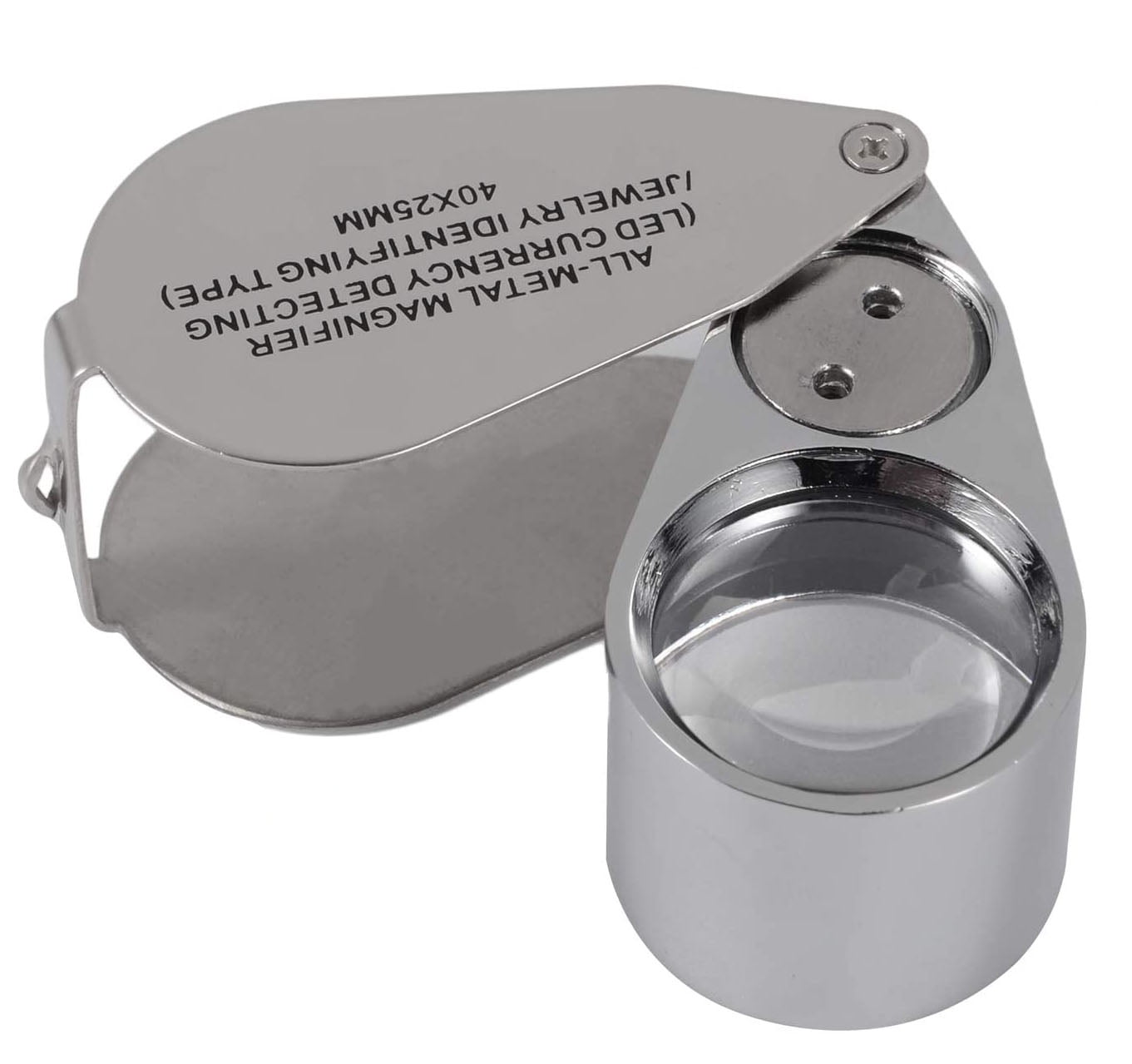 Jeweler's magnifier, 40x magnification, made of metal, folding