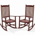 thumbnail image 3 of Devoko Outdoor Rocking Chair Set of 2, Solid Acacia Wood Patio Rocking Chairs with High Backrest, Porch Rocker for Patio Garden Balcony, Brown, 3 of 8