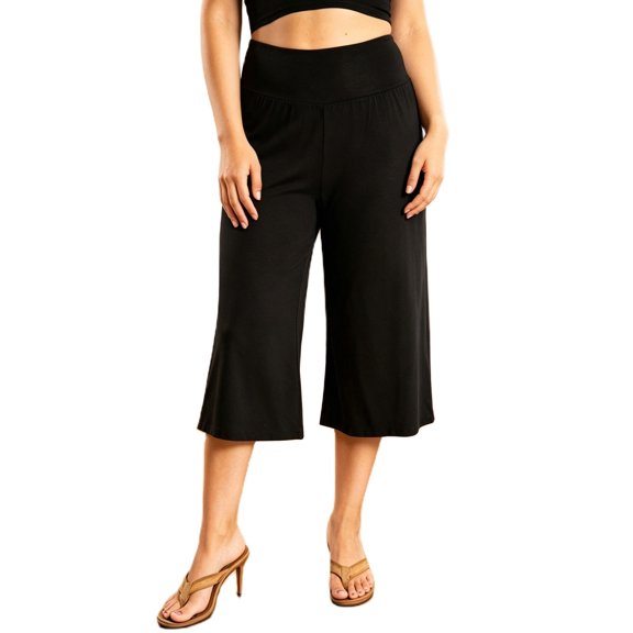 LMLYSoH Women’s High Rise Capri Pants Elastic Waist Solid Color Loose Fit Cropped Pants Trousers