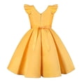 thumbnail image 4 of FINALGANG Girls Kids Gold Sequin Dress Ruffle Sleeve V Neck Satin Bow Waist A Line Tulle Party Dress For Party Daily Wear Yellow 2-3 Years, 4 of 4