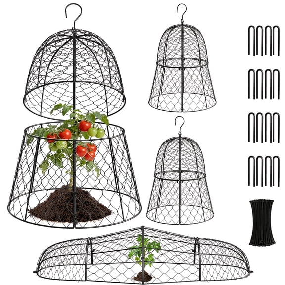4 Pack Plant Protectors from Animals, 4-in-1 Modular Chicken Wire Cloche Cages, Rust-Proof Garden Plant Covers to Keep Squirrel Rabbit Out, Adjustable Height 13" x 11.8" for Outdoor Vegetables