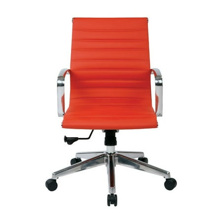 OSP Furniture Mid-Back Red Eco Leather Chair with Locking Tilt Control and Polished Aluminum Arms and Base, Red