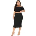 thumbnail image 3 of DARING DIVA Women's Plus Elastic High Waist Textured Bodycon Midi Pencil Skirt 1X Black, 3 of 6