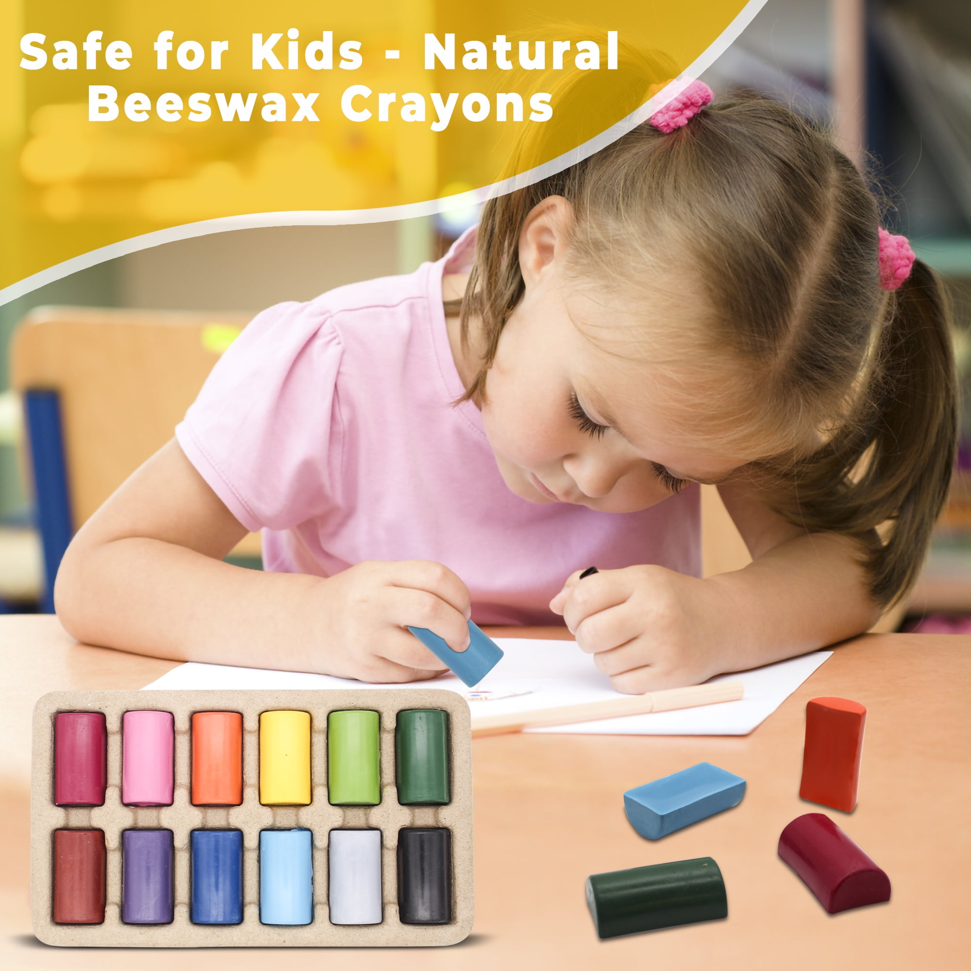 Lucky Art Natural Beeswax Crayon 12 Colors, Toddler Crayons, Non Toxic, Safe for Toddlers, Kids and Children, 12 Piece Count