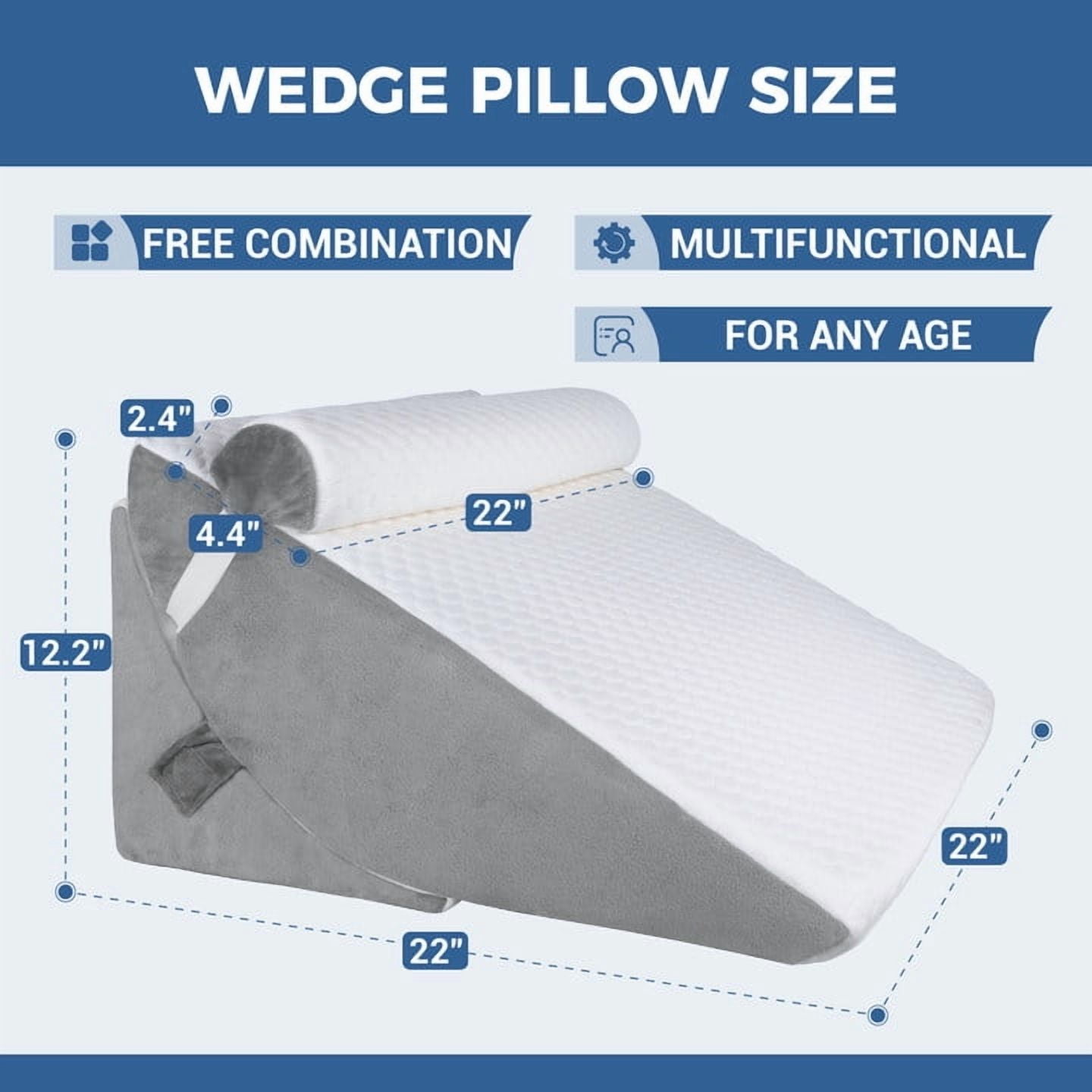 3Pcs Orthopedic Bed Wedge Pillow Set for Sleeping, Folding Foam Triangle Pillow with Headrest for Leg Elevation, Sleep Apnea, Acid Reflux, Snoring, Adjustable Incline Cushion with Washable Cover