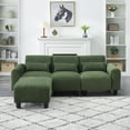 thumbnail image 2 of 84.6 Inch L Shaped Corduroy Fabric Sofa, 3 Seater Upholstered Couch with Chaise & 3 Waist Pillows, Modular Sectional Lounge Sleeper Sofa for Living Room, Green, 2 of 7