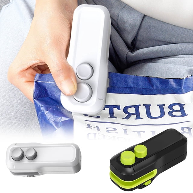 Mini sellador de bolsas – Herramienta para conservar alimentos | Almacenamiento de snacks, diseño, USB recargable | Dispositivo plástico portátil | Blanco o Negro | 100x35x41mm