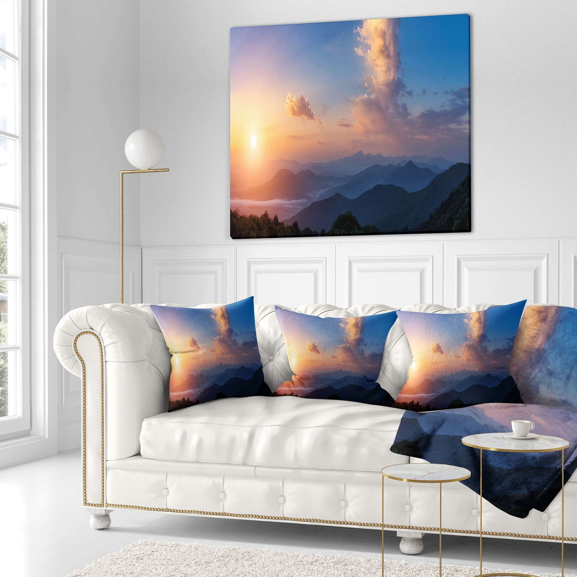 Designart Dark Cloudy Sky Above Mountains - Landscape Photography Throw Pillow - 18x18