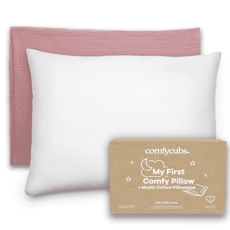 Comfy Cubs Toddler Pillow with Muslin Pillowcase 13 x 18 - Microfiber Fill Mauve