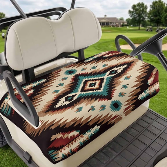 Golf Cart Seat Covers for 2 Seater,Brown Teal Red Boho Microfiber Cart Seat Towel Blanket,Southwestern Vintage Geometric Art Absorbent Breathable NonSlip Bench Seats Protector for Golf Course 51"x31"