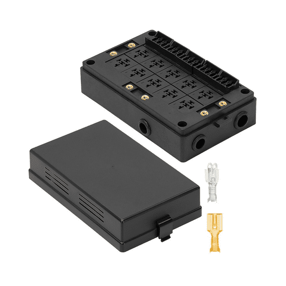 12V Automotive Fuse Relay Box Universal Block for Car, Truck - 10 Slot Style Relay Holder, 15 Slot ATC/ Fuse Holder,1x Automotive Fuse Relay Box 50 x Relay Terminals 30 x Fuse Terminals,Black