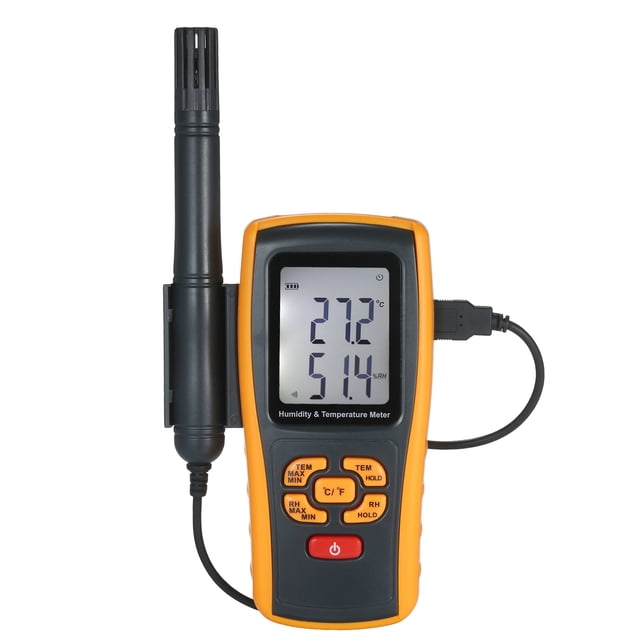 Medidor digital inalámbrico de temperatura y humedad GM1361+ con termopar tipo K, pantalla retroiluminada y función Bluetooth para monitoreo remoto (sin baterías)