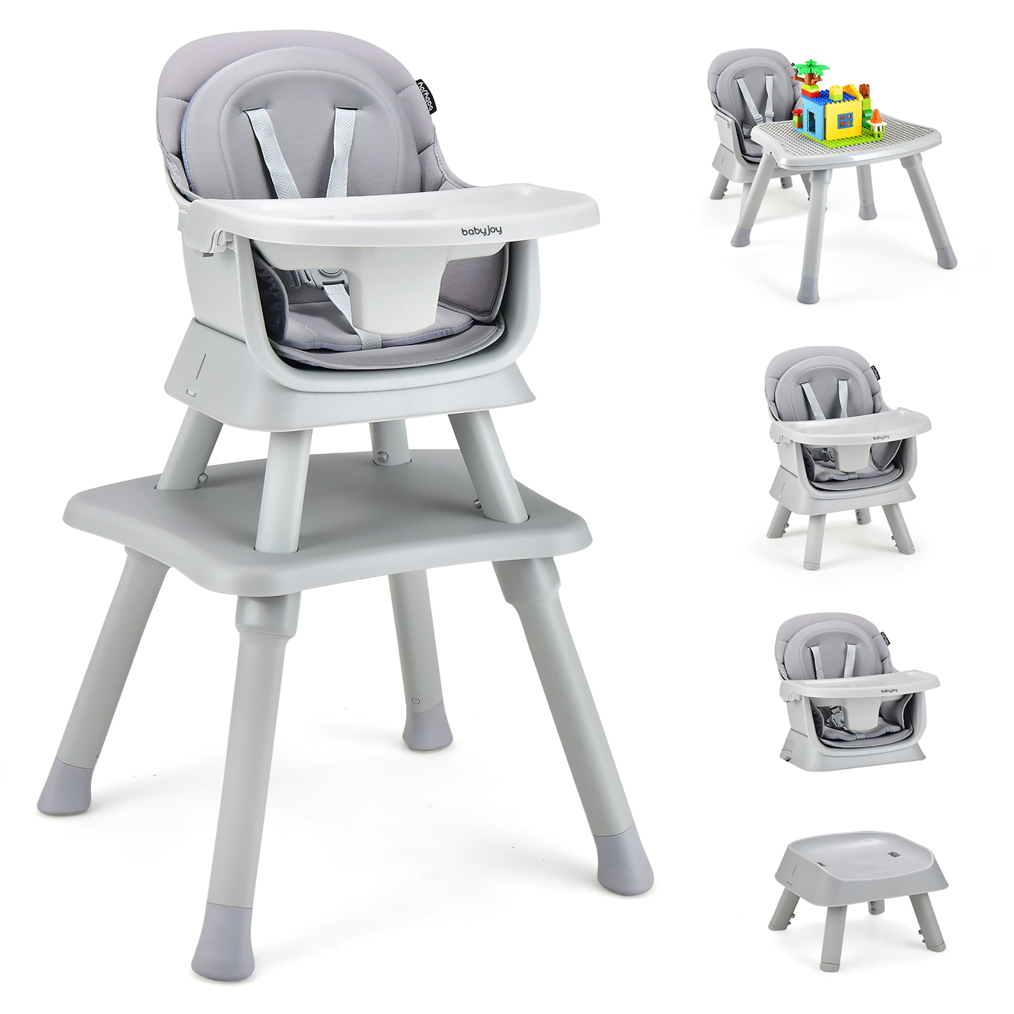 Babyjoy 8in1 Baby High Chair Convertible Dining Booster Seat w/ Removable Tray Grey
