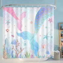 Mermaid Shower Curtains for Bathroom Mermaid Tail Scales Shower Curtain Pink Blue Purple Ocean Theme Girls Kids Bathroom Decor Fabric Bath Curtain with 12 Plastic Hooks,72''''W x 72''''H