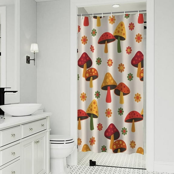 Red Mushroom Flower Light Pattern Shower Curtain 36"x72" ,Bathroom Decorative Shower Curtains Set with 12 Hooks,Modern Waterproof Washable Shower Curtain