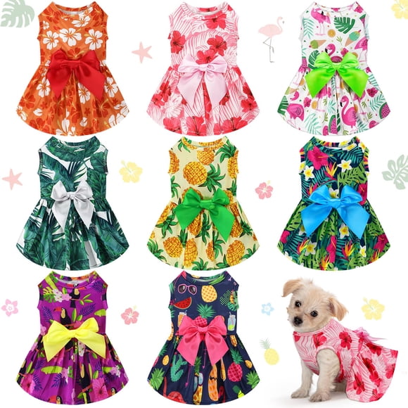 Vestidos LEIFIDE para perros hawaianos, 8 unidades, estampado floral, lazo S, de verano