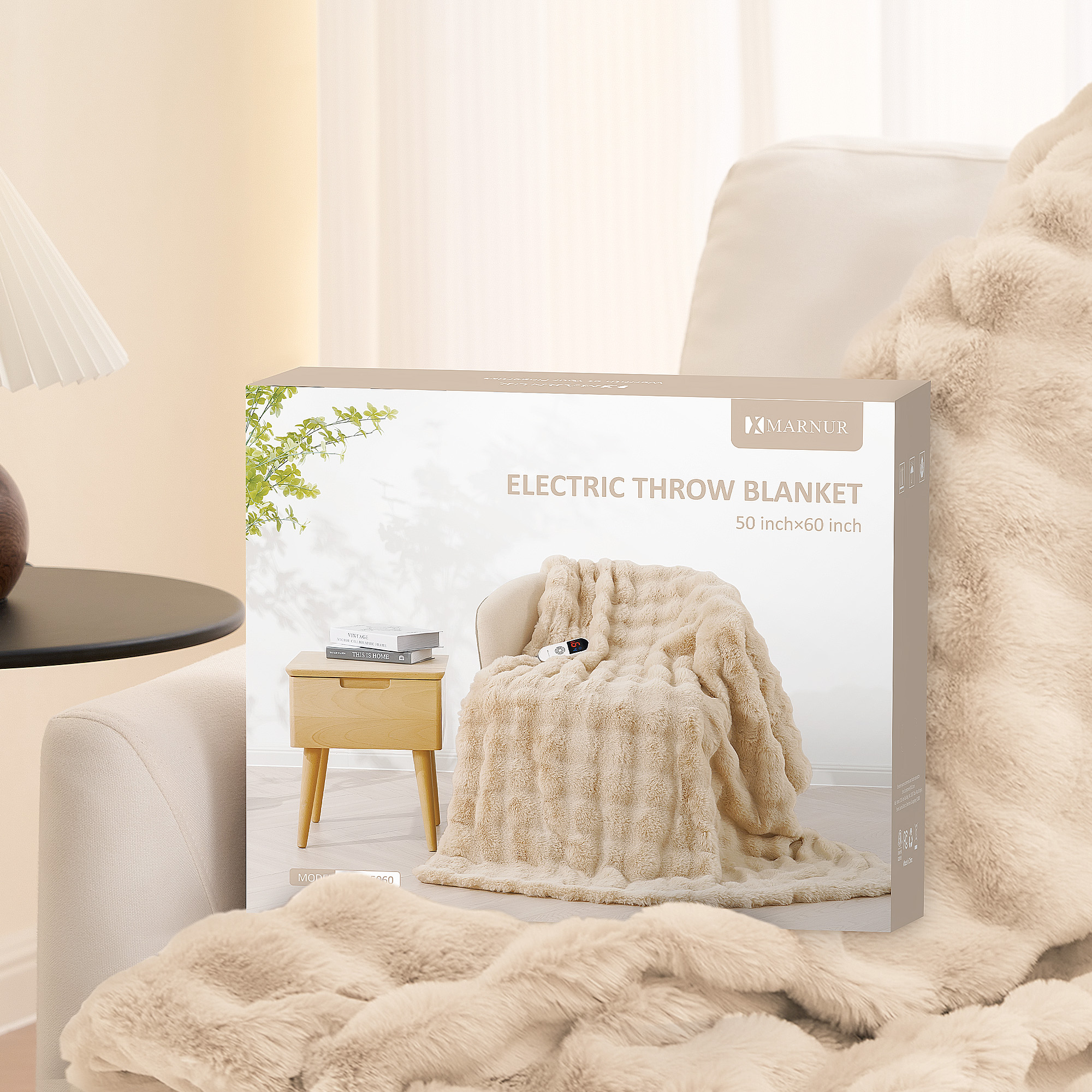 MARNUR Electric Heated Throw Blanket, 50x60 Inches, Khaki photo 4