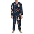 thumbnail image 3 of Salouo Autumn Leaves With Blue Print Button-Front Long Sleeve Pajama Set for Men, Soft 2Pjs Men's Long Sleeve Sleepwear-Large, 3 of 7