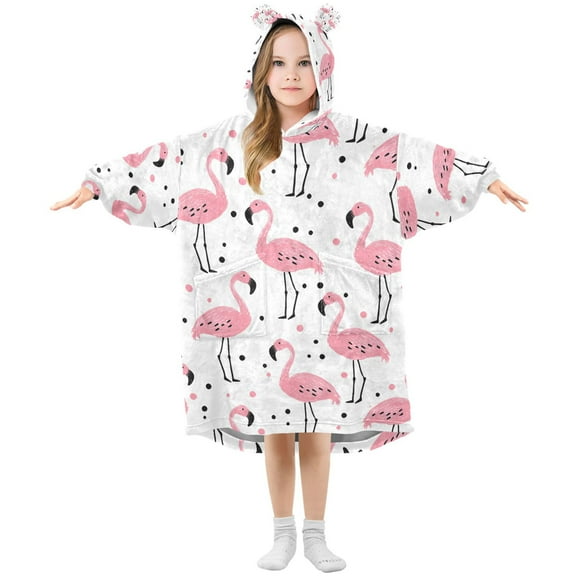 joogoo Wearable Blanket Flamingo Polka Dots Hoodie for Oversized Sherpa Hooded 3-14 YR M