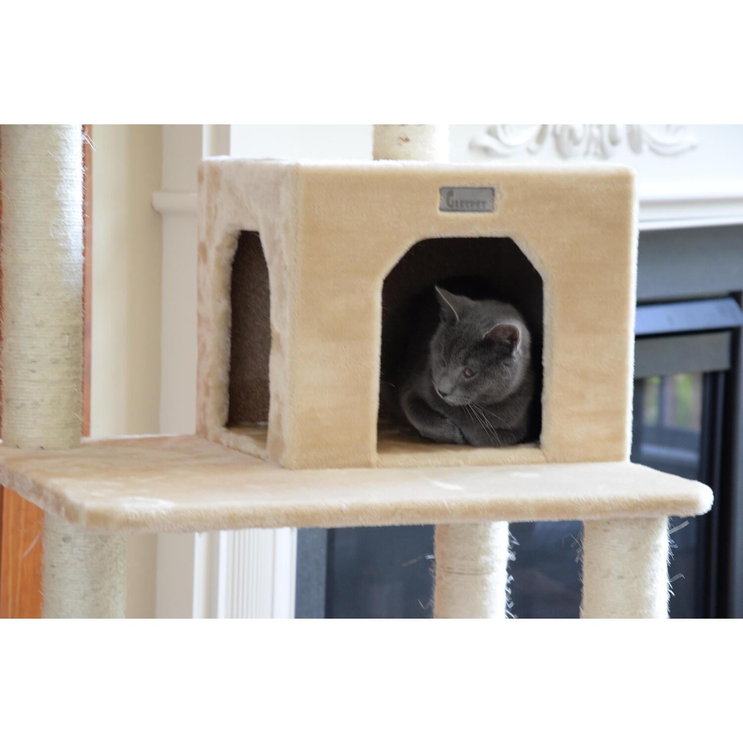 GleePet 74"real wood Cat Tree GP78740821 Beige 7 Levels