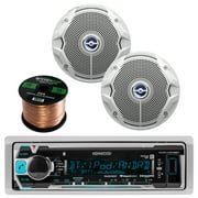 Kenwood Marine Digital Media Receiver w/ Bluetooth, 2x JBL MS6520 6" Inch 180-Watt 2-Way Marine Speakers, Enrock Audio Marine Grade Spool of 50 Foot 16-Gauge Speaker Wire