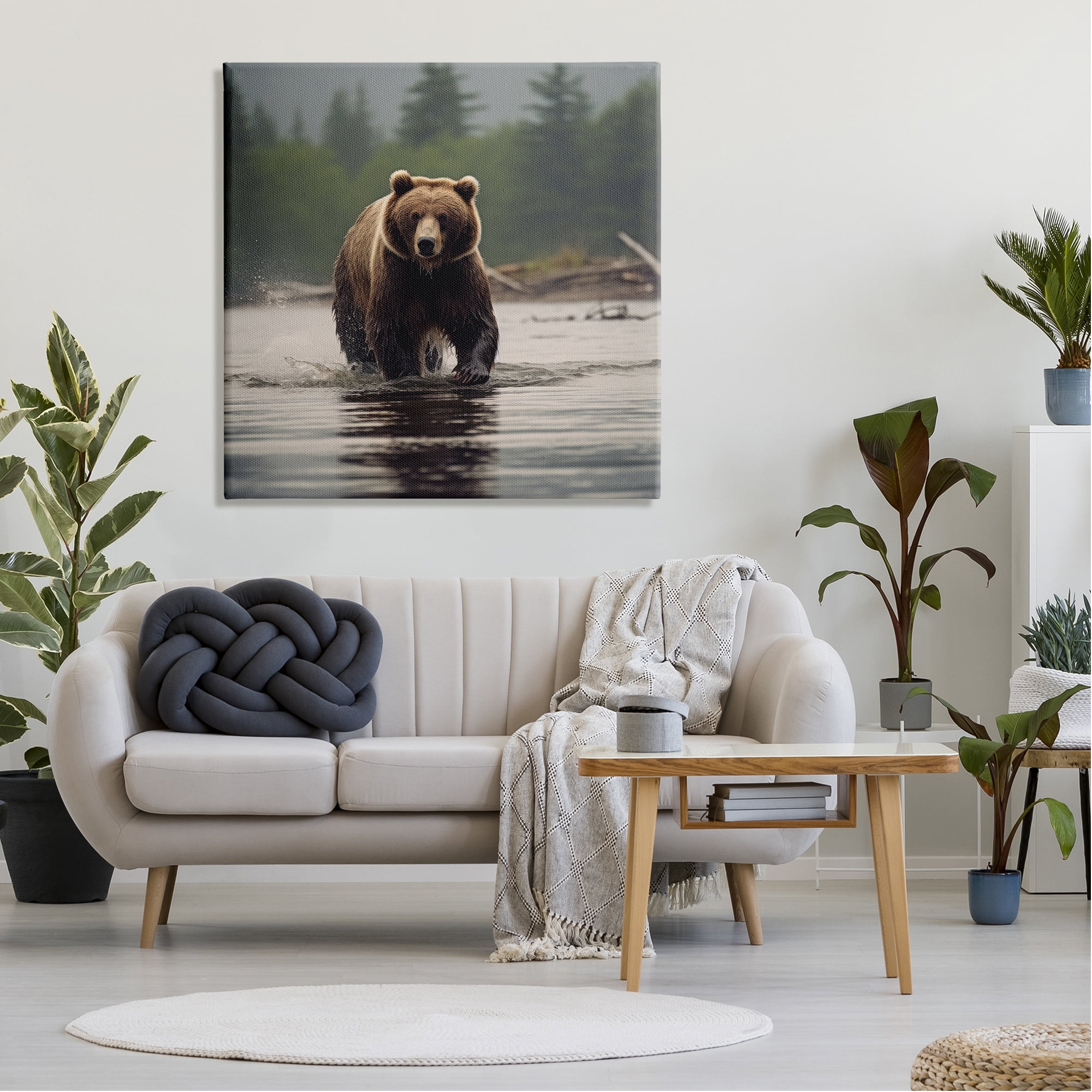 Stupell Industries Bear Splashing in Lake Animals & Insects Painting Gallery Wrapped Canvas Art Print Wall Art, 36 x 36
