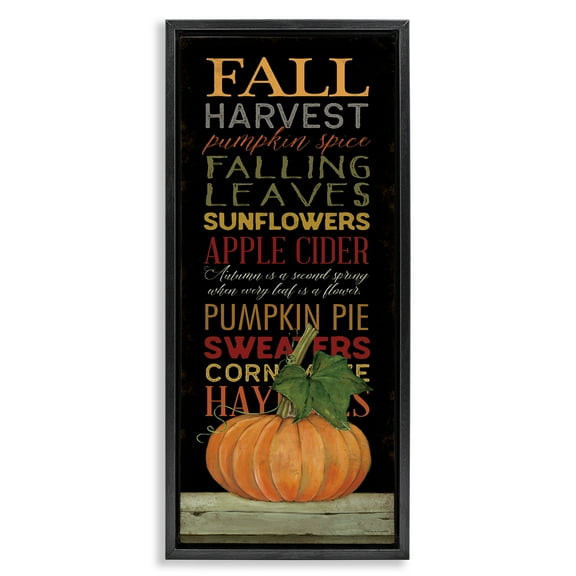 Stupell Industries Fall Harvest Autumn Seasonal Holiday Painting Black Floater Framed Canvas Art Print Wall Art, 11 x 25