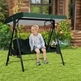 thumbnail image 2 of Swing Canopy Replacement Top for Outdoor Patio Swing 3 Seat 210D Thickened Waterproof Seat Cover without Stand （Dark Green Canopy&Seat Cover）, 2 of 6