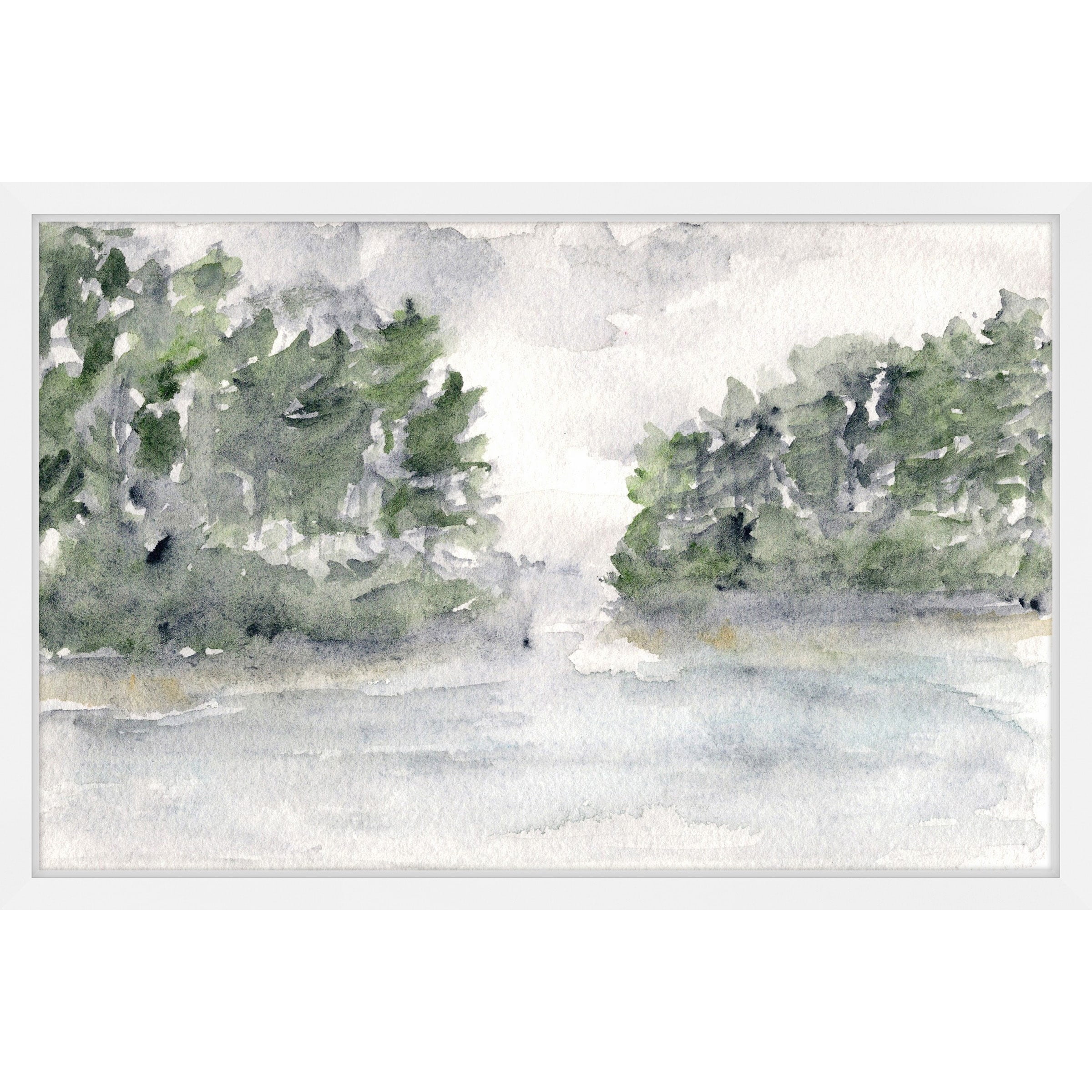 Marmont Hill "Rainy Lake Landscape" by Thimble Sparrow Framed Painting Print