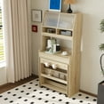 thumbnail image 4 of Harper & Bright Designs Compact Buffet with Hutch and Foldable Dining Table, Cupboard with Storage Shelf and Side Hooks for Small Places Apartment, Natural, 4 of 17