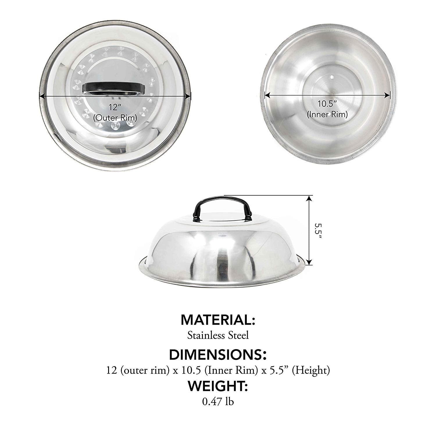 Best for Use Round Basting Cover and Steaming Cover Stainless Steel Cheese Melting Dome 13.38 Inch Round Basting Cover