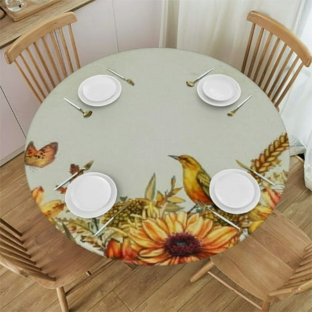 

Qlo0ole Fall Thanksgiving Round Tablecloth Fitted Table Cover with Elastic fo Round Tables Autumn Sunflower Pumpkin Wheat Table Cloth Outdoor Indoor Dinning Party Waterproof Tablecloths 54-58