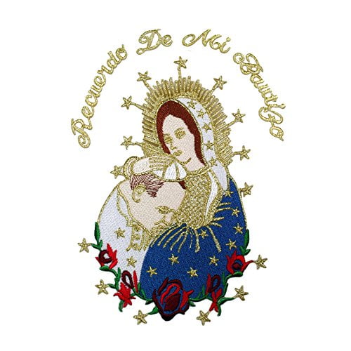 Embroidered Virgin Mary & Pope Applique Patch Metallic Gold Santa Maria Papa Motif (Spanish)