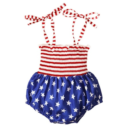 

Sunisery Infant Baby Girl Sleeveless Sling Flag Print Celebrating Independence Day Set Red 3-6 Months