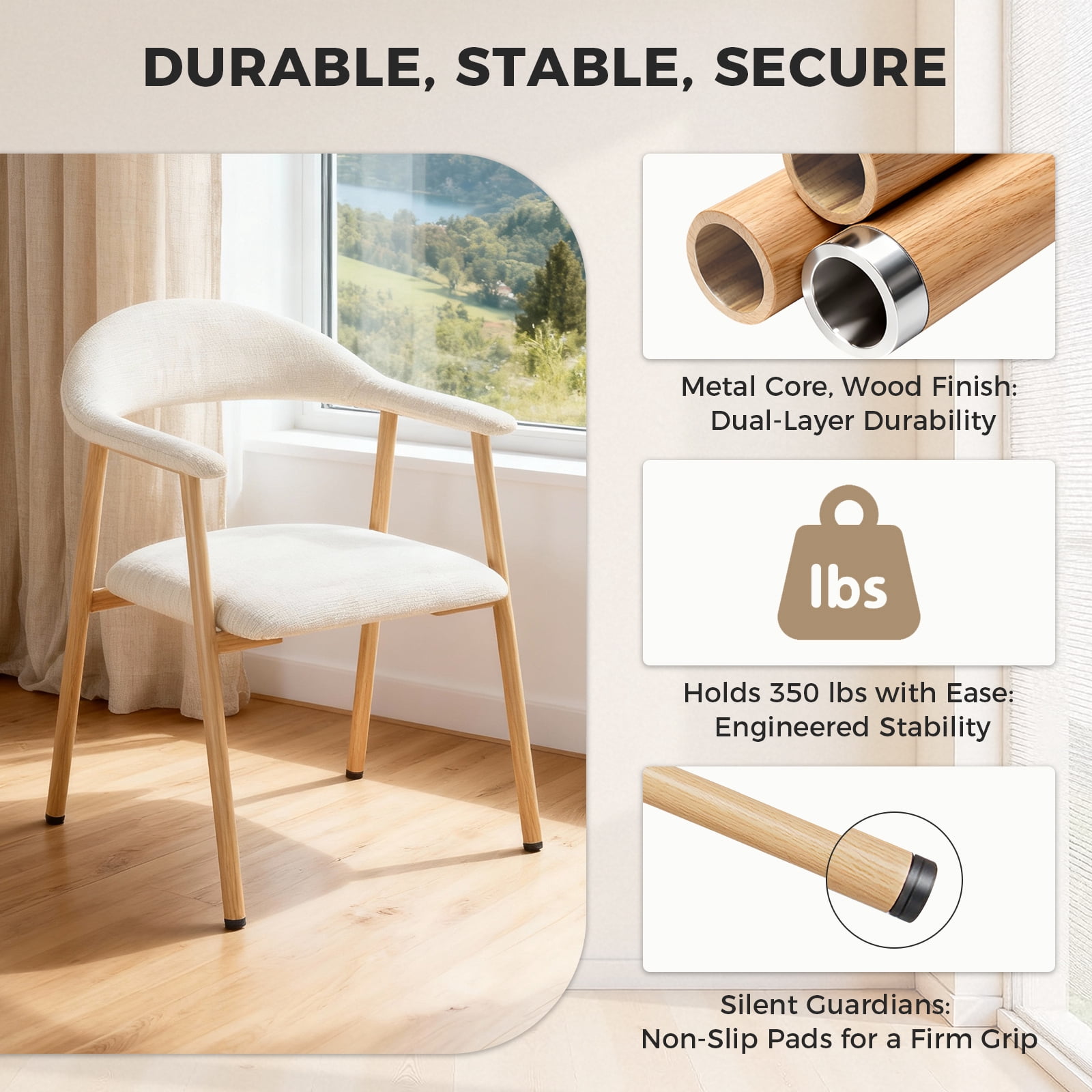 EDX Dining Chairs Set of 2, Modern Upholstered Kitchen Side Chairs for Dining Room, Ergonomic Padded Accent Seats with Sturdy Legs, Beige