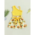 thumbnail image 2 of Kids Baby Girls Outfits Solid Single Shoulder Crop Tops Bowknot Skirt Set Toddler Summer Clothes, 2 of 7