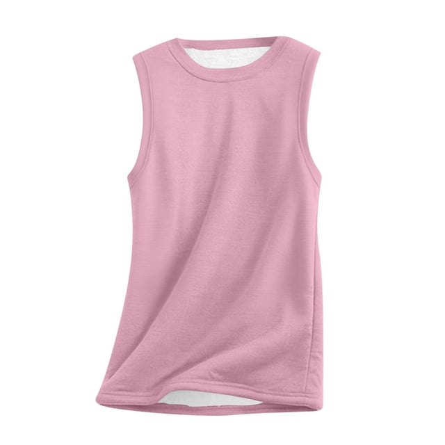 ABATAB Gilet en Polaire pour Femmes Col Rond Doublé Polaire Couleur Unie Sans Manches Chandail Tunique Décontractée Automne Chaud Hauts