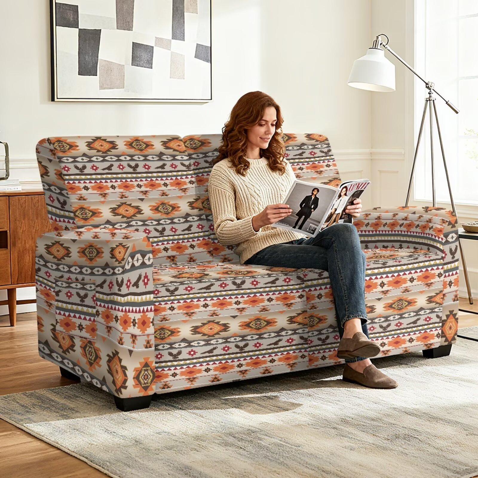 Yuyamidu Aztec Loveseat Recliner Covers 2 Seater Washable Reclining Sofa Covers for Livving Room Soft Recliner Slipcovers with Elastic Edge Gift for Friends