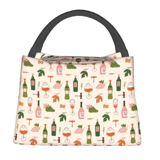Easygdp Wine Bottles With Grapes Bolsa de Almuerzo Insulada Reutilizable, Bolsa de Mano y Bandolera para Oficina, Trabajo, Viajes