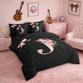 thumbnail image 2 of Erosebridal Black Pink Letter J Floral Bow Print Bedding Comforter Set, Monogram Style King Bedding Sets for Girls, Black Reversible 7pcs, 2 of 6