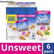6 PACK - Silk Shelf-Stable Almond Milk Unsweetened Dairy-Free, Non-GMO 32 fl oz