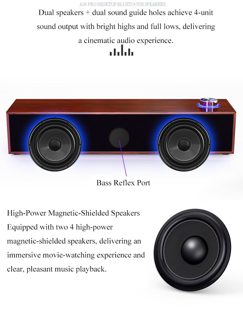 Wired Bluetooth Wooden Multimedia Computer Desktop Speaker E350MB
