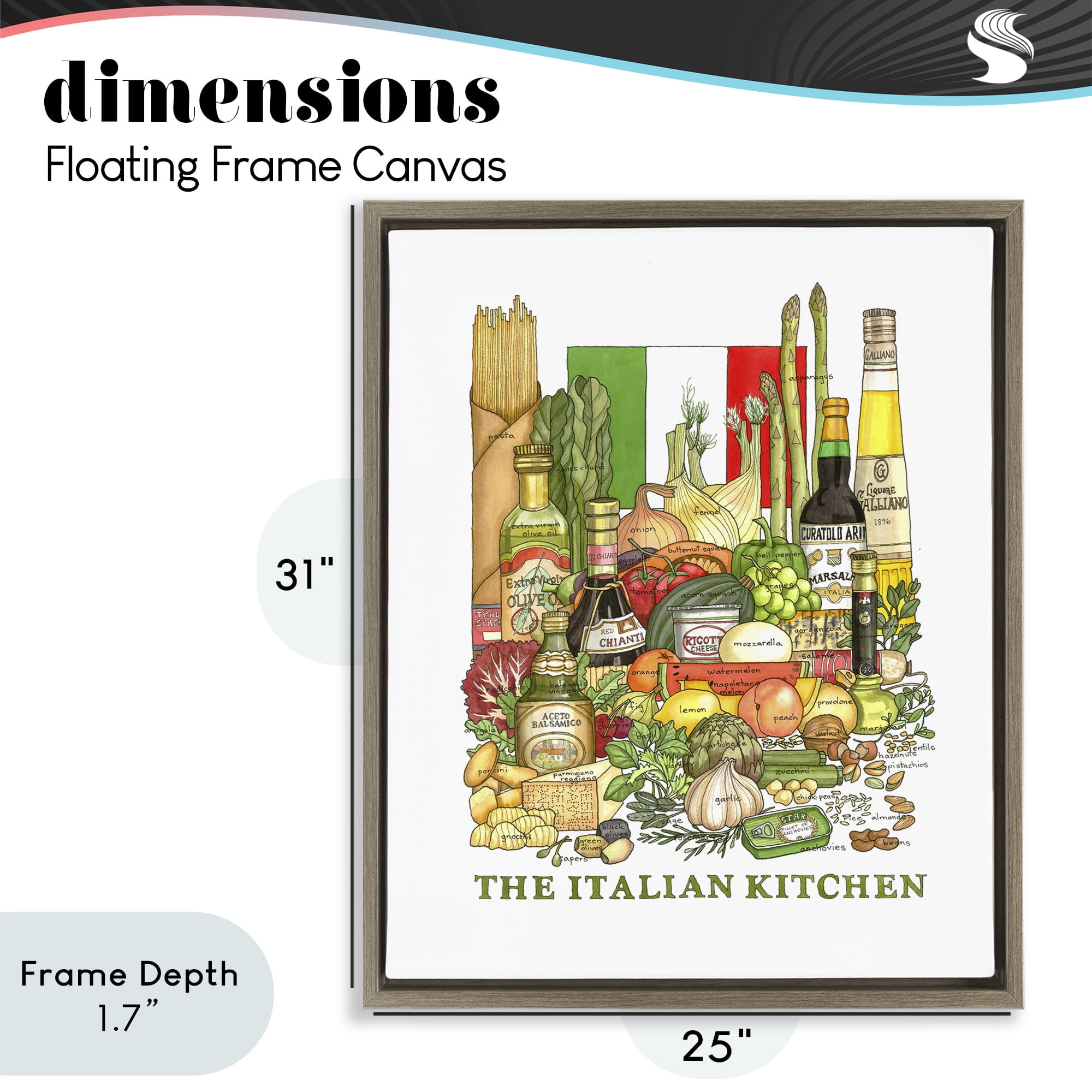 Stupell Industries Italian Kitchen and Food Brown Framed Floater Canvas Wall Art, design by Nancy Overton